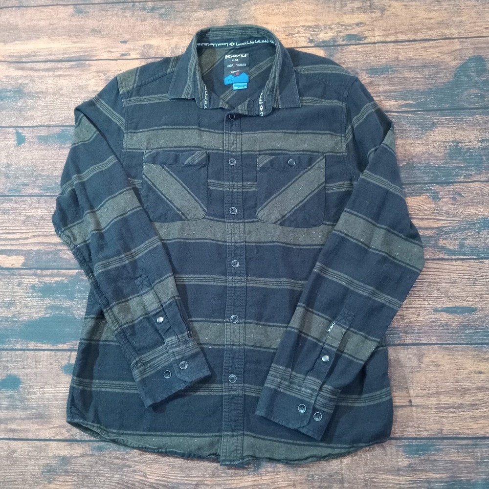 Kavu‎ Long Sleeve Flannel Button Up Shirt Men's Medium Black Green